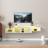 ZUN 65.35in Wall Mounted Floating TV Stand with 20 Color LEDs and Charging Station W331P242457