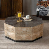 Octagon Coffee Table,38" Retro Style Wood Center Table with Three-Dimensional Embossed W3158P297432