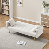 71.7 - inch Beige Teddy Fleece Sofa Bed, accompanied by two luxurious throw pillows for enhanced W3356P298490