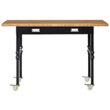 ZUN 59" Garage Work Bench with Drawer and Wheels, Height Adjustable Legs, Bamboo Tabletop Workstation 83658892