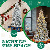 7 FT Snow Flocked Pre-lit Artificial Pencil Christmas Tree, Hinged Xmas Pine Tree with 1100 Branch 39284790