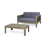 ZUN Outdoor Acacia Wood and Wicker Loveseat and Coffee Table Set with Cushions, + Mixed + Dark 70141.00DGRY