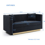 Contemporary Vertical Channel Tufted Velvet Sofa Loveseat Modern Upholstered 2 Seater Couch for W1117P147303