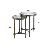 ZUN ACME Aditya Nesting End Table, Mirror & Antique Brass Finish LV02596