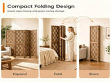 4 Panel Paulownia Wood Folding Room Divider with Wave Cutout Pattern, Double-Side 180&deg Hinges 10815504