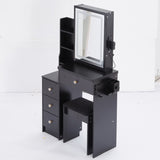 29.2" Small Size Left Bedside Cabinet Vanity Table Cushioned Stool, 2 AC2 USB Power Station, Hair W3258P288458