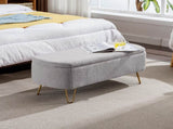 Grey Storage Ottoman Bench for End of Bed Gold Legs, Modern Grey Faux Fur Entryway Bench Upholstered W117082033