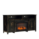 58" Black Gold Oak Barn Door Fireplace TV Stand for 23" Insert, Sliding Track Design 12290979