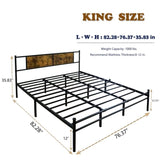 Queen Bed Frame with Wood Headboard & Footboard,Metal Platform Queen Size Mattress Foundation Strong W3286P308744