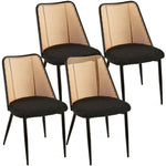 ZUN Black Rattan Dining Chairs Set of 4,Boucle Chairs with Natural Cane Back, Upholstered Dining Room W1164P218675