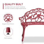 ZUN Outdoor Cast Aluminum Patio Bench, Porch Bench Chair with Curved Legs Rose Pattern, Red 57565215