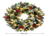 24" Artificial Flocked Christmas Wreath, PreStrung 50 Warm White BatteryPowered LED Lights Frosted 86835740