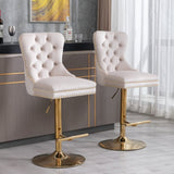A&A Furniture,Thick Golden Swivel Velvet Barstools Adjusatble Seat Height from 27-35 Inch, Modern W114367602