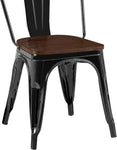 ZUN 2pc Contemporary Aesthetic Modern with Walnut Wooden Seat Industrial Metal Dining Chairs- High Gloss B011P238648