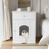 Wooden Pet House Cat Litter Box Enclosure with Drawer, Side Table, Indoor Pet Crate, Cat Home W80863135