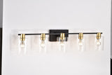 5-Light Matte Black Matte Gold Color Bathroom Light Fixtures, Modern Vanity Lights with Glass W1592P278372