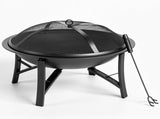 20.2in Round Wood- Pit with Mesh Lid, Fire Poker/Grate, Black 53387512