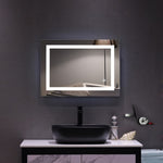 ZUN 28"x 20" Square Built-in Light Strip Touch LED Bathroom Mirror Silver 56002790