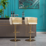 Set of 2 Bar Stools,with Chrome Footrest and Base Swivel Height Adjustable Mechanical Lifting Velvet W124956157