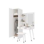 ZUN Makeup Vanity Table Slim Armoire Wardrobe Set, Dressing Table with LED Mirror Power Outlets 97156589