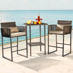 ZUN Outdoor 3 Piece Patio Bar Set, Bar Height Bistro Table Set for 2 People, High Top Wicker Bar Stools 64034350