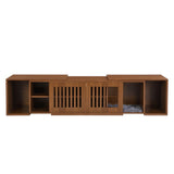 Mid-Century Morden Walnut Tv Stand With Extendable table Soft cushion Sliding door Cat friendly N843P255637W
