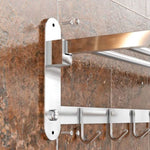 ZUN Bathroom Rack Wall Mounted with Bar and 5 Hooks,SUS304 Stainless Steel 24" Foldable 60456702