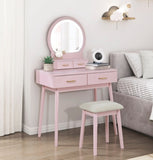 Beautiful Pink Finish Vanity Dresser with Mirror and Stool Set Storage Drawers Bedroom Furniture 1pc B011P300057