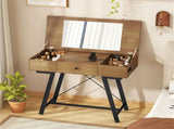 Flip-Top Mirror Vanity Desk 38", 2 AC Outlets USB Type-C Charging Station Makeup Table Computer Desk 76044667