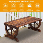 ZUN 2-Person Rustic Garden Bench, Outdoor Wagon Wheel Porch Bench for Backyard Patio Garden, Brown 90362305