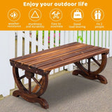 ZUN 2-Person Rustic Garden Bench, Outdoor Wagon Wheel Porch Bench for Backyard Patio Garden, Brown 90362305