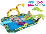 82" Inflatable Jungle Spray Pool with Giraffe Sprinkler & Slide, Kids Water Play Center for Backyard 56775058