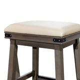 24" Counter Stool, Weathered Gray Finish, French Gray Leather Seat B04660631