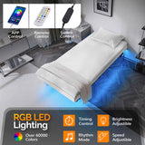 Black Twin Size Floating Platform Metal Bed Frame - 14 Inch Height, Built-in LED Strip Light & Power 81066518