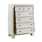 ZUN Classic Luxury Pearl White Finish Chest of 5x Drawers Wooden Bedroom Furniture 1pc, Dart Molding B011P242370