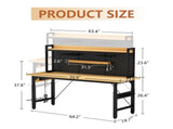 71''Adjustable Workbench with pegboard, Heavy Duty Wooden Desktop Workbench with Wheels, 1600 lb. W1162P384342