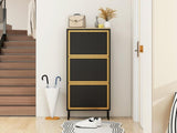 ZUN 3 Metal Door Shoe Rack, Freestanding Modern Shoe Storage Cabinet, Metal rattan, for Entryway W688134109