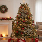 2PCS Set 17.7" Christmas Tree Decorations Large Wood Snowflake Ornaments Rustic Wall Art for Holiday 95566499