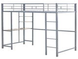 Twin Size Metal Loft Bed with Desk and Storage Shelves, 2 Built-in Ladders & Guardrails, Loft Bed 37145226