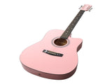 Pink 41-inch Dreadnought barrel-shaped cutaway acoustic guitar with pick, strings, capo, gig bag, 83268343