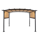 ZUN 350*280*230.5cm Aluminum Dark Brown Post Brown Adjustable Shade Fabric Curved Top Folding Shed 67152724