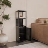 A 52-foot-tall black linen tower bamboo storage cabinet, suitable for main living spaces such as W2207P327623