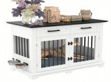 44.48" Large Dog Crate Furniture, Indoor Wooden Dog Kennel End Table with 2 Storage Drawers and 31820868