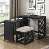 Desks and Stool Set 3pc Black Finish Rolling Desk with Casters, 2 Charging ports Home Office B011P287465