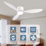 52" Smart Flush Mount Ceiling Fans with Lights Remote,Quiet DC Motor,Outdoor Indoor Low Profile W2352P316021