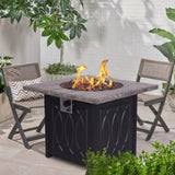 ZUN Faux Woodgrain Table top And Steel Base Propane Outdoor Fire Pit Table With Lid W2029120085