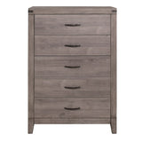 ZUN Brownish Gray Finish 1pc Bedroom Chest of 5 Drawers Melamine Laminate Dark Metal Hardware Corner B01152308