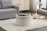 007-Velvet Fabric Storage Round Ottoman Footstool With Wooden Shelving,Ivory W527121976