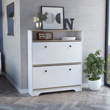 Calgary Shoe Rack, Superior Top, One Open Shelf, Two Extendable Shelves -Light Oak / White B20092079