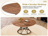 A circular dining table with a diameter of 47.3 inches, featuring 4 walnut wood grain MDF tabletops, W1151P434789